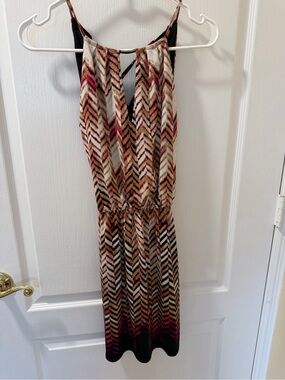 Chevron Print Sleeveless Midi Dress - Multicolor
